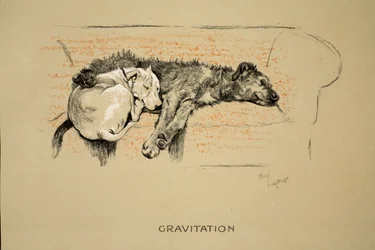 Gravitace, 1930, 1. vydání "Spících partnerů", Aldin, Cecil Charles Windsor (1870-1935), vydalo nakladatelství Eyre and Spottiswoode Limited, křída a uhel na papíře